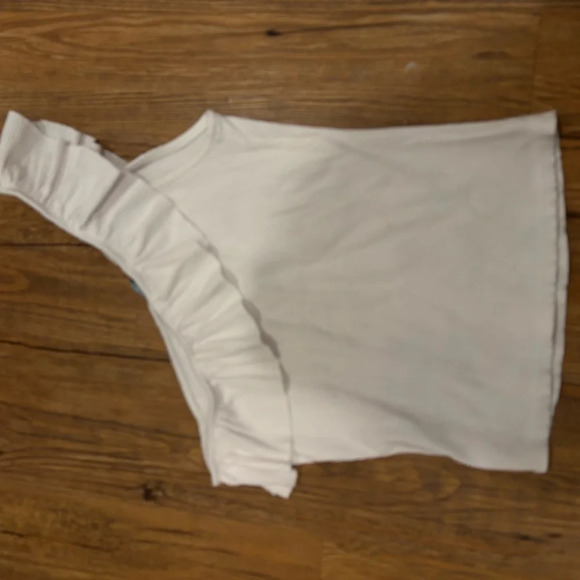 One Shoulder White Ruffle game day shirt - Picture 2 of 3